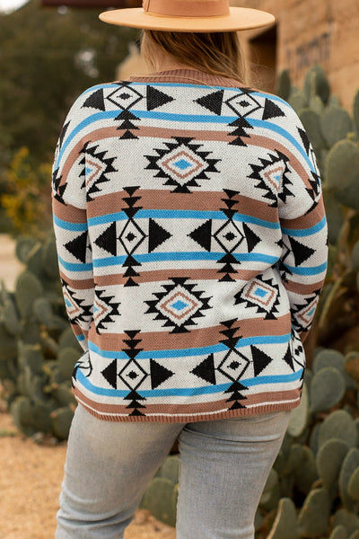 Multicolour Aztec Knit Drop Shoulder Plus Size Sweater