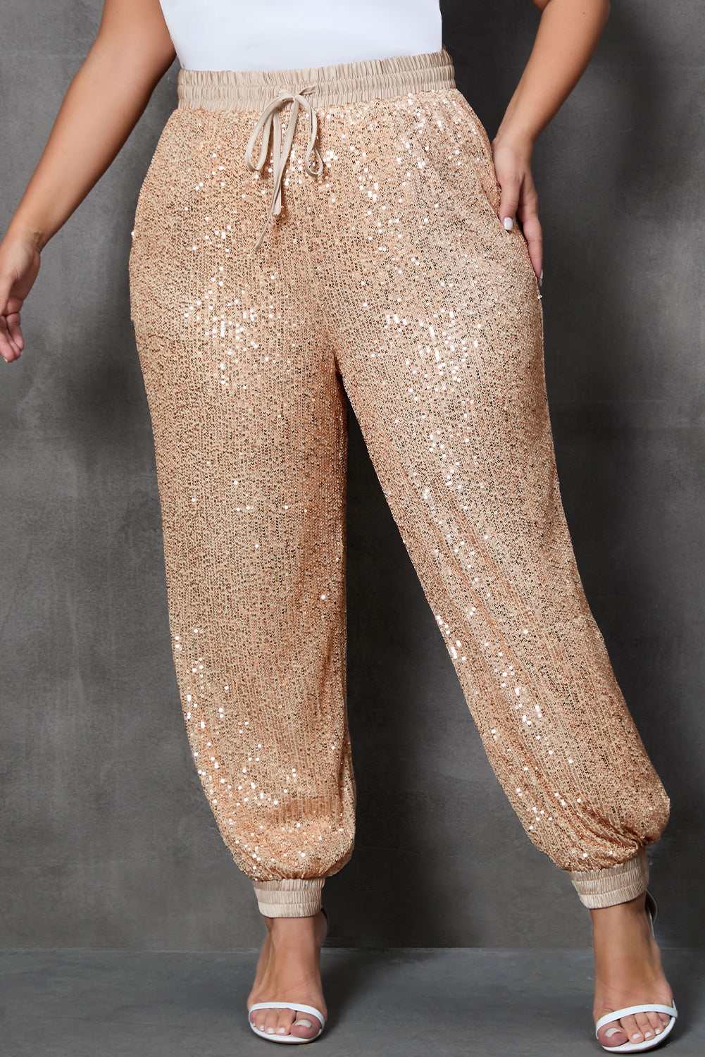 Apricot Plus Size Sequin Drawstring Waist Joggers – Be You All Day