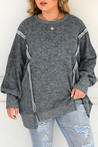 Gray Expose Seamed Washed Split Plus Size Sweatshirt
