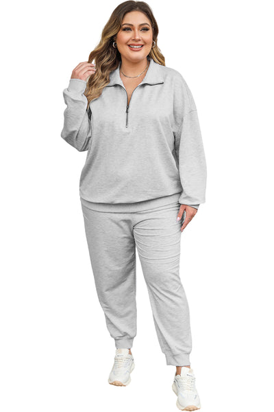 Gray Zipper Pullover and Joggers Plus Size Outfits