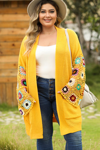 Ginger Plus Size Floral Crochet Sleeve Open Front Cardigan