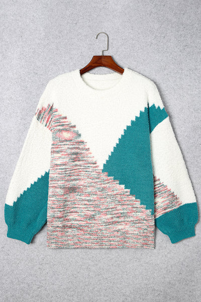 Multicolor Scalloped Color Block Plus Size Sweater
